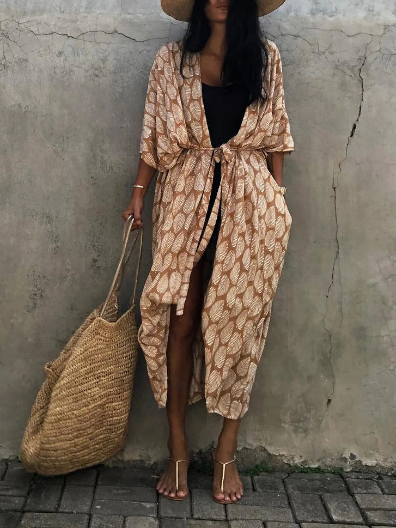 

Plus Size Boho Cover Up, Women's Plus Tribal Print Long Sleeve Cover Up Long Cardigan