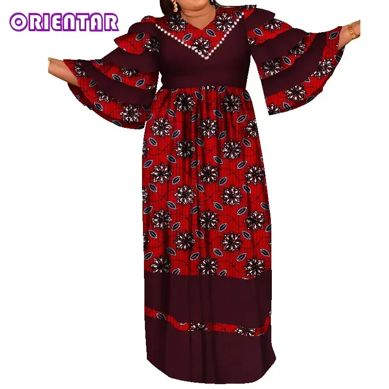 Women African Dress Multi-layer Flare Sleeve Long Dashiki Dress Bazin Riche African Print Dress Robe Africaine Femme WY8119