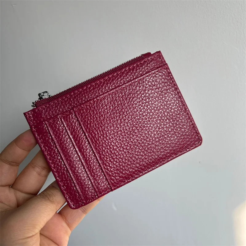 Slim Bank Credit Card Holder Top Layer Leather Thin ID Cards Coin Pouch  Women Case Bag Wallet Organizer Men Business Card Cover