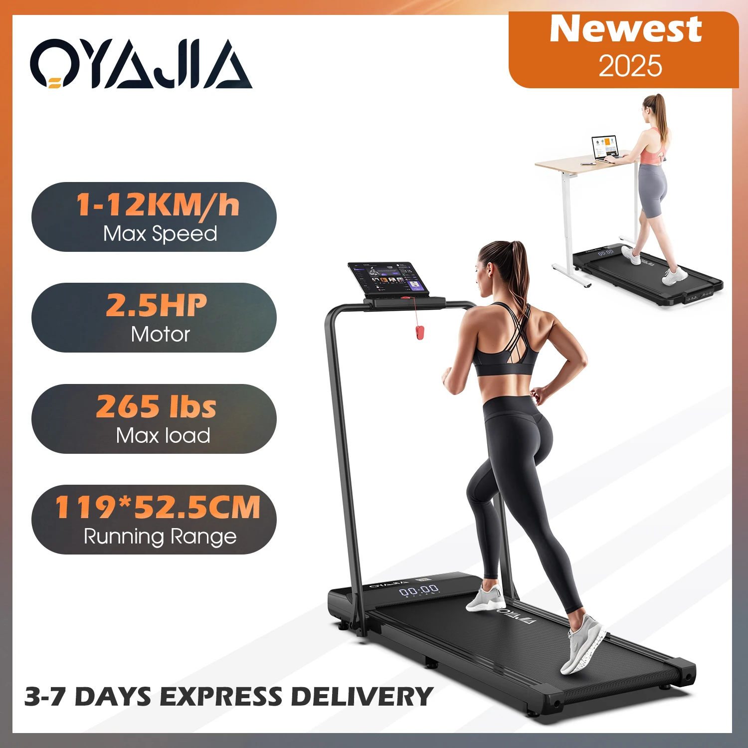 Tapis de course avec télécommande, boutons et application | Écran LED | Attache de sécurité | Fonction musique Bluetooth | Conception silencieuse, adaptée à une utilisation à la maison et au bureau