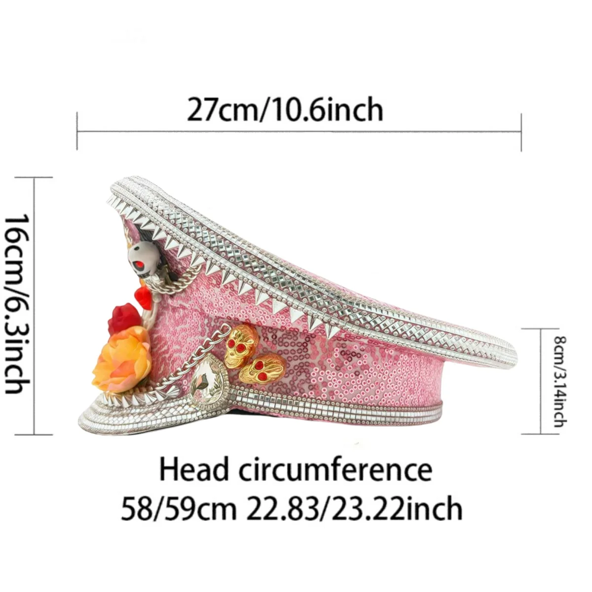 Czapka Kapitańska HongLuan z Żółtą Laserową Skórzaną Pętelką, Ozdobiona Cyrkoniami, Czapki Wojskowe dla Kobiet, Akcesoria na Festiwale Rave i Czapka Imprezowa dla Mężczyzn