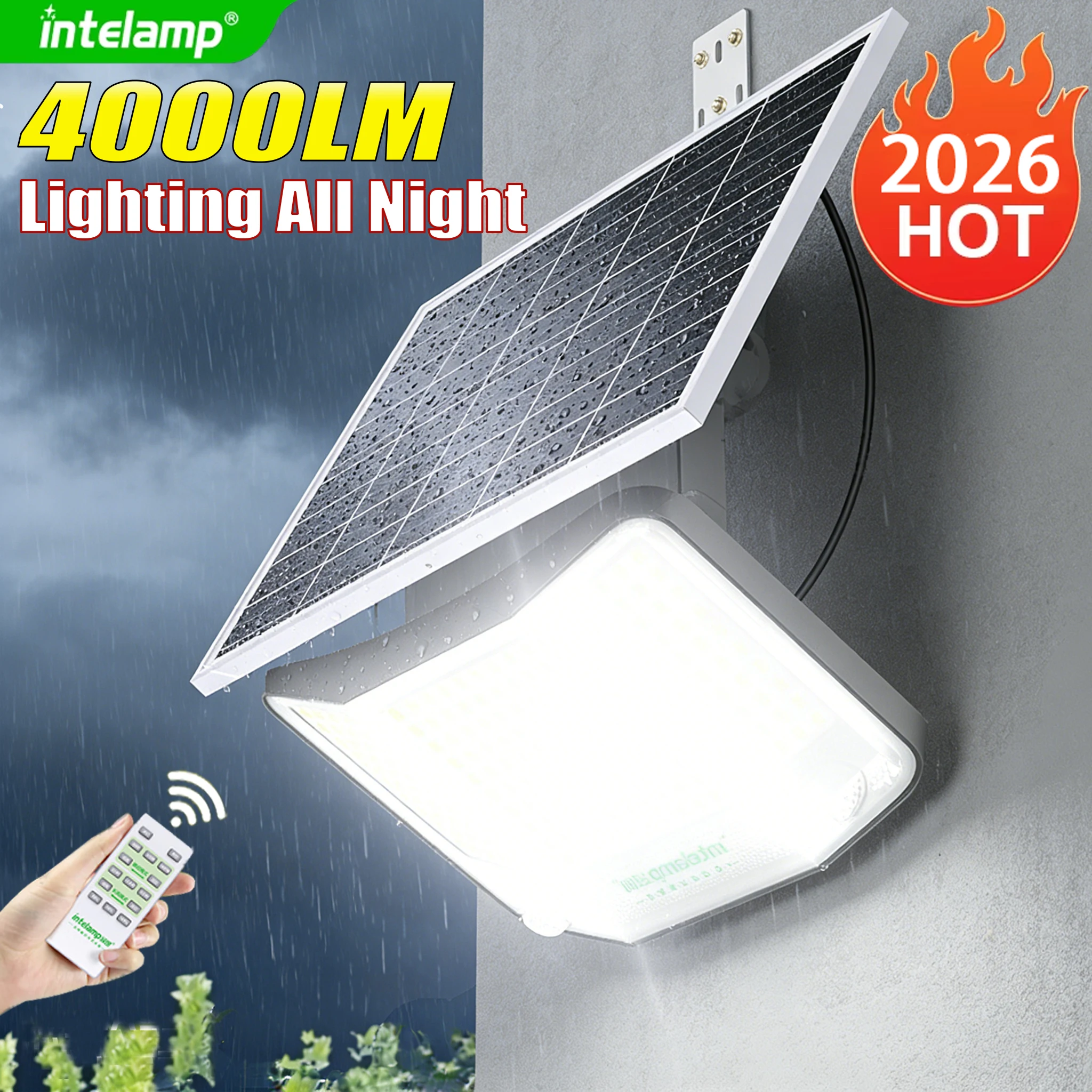 

Солнечный прожектор 4000 лм для улицы, с датчиком движения, дистанционным управлением, водонепроницаемый, для сада, улицы, стен, двора