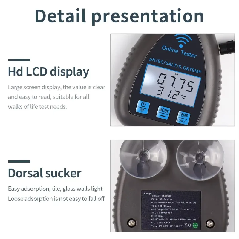 WF9953 APP WIFI Online 5 in 1 Water Quality Detector PH EC SALT S.G TEMP High Precision Water Tester for Drinking
