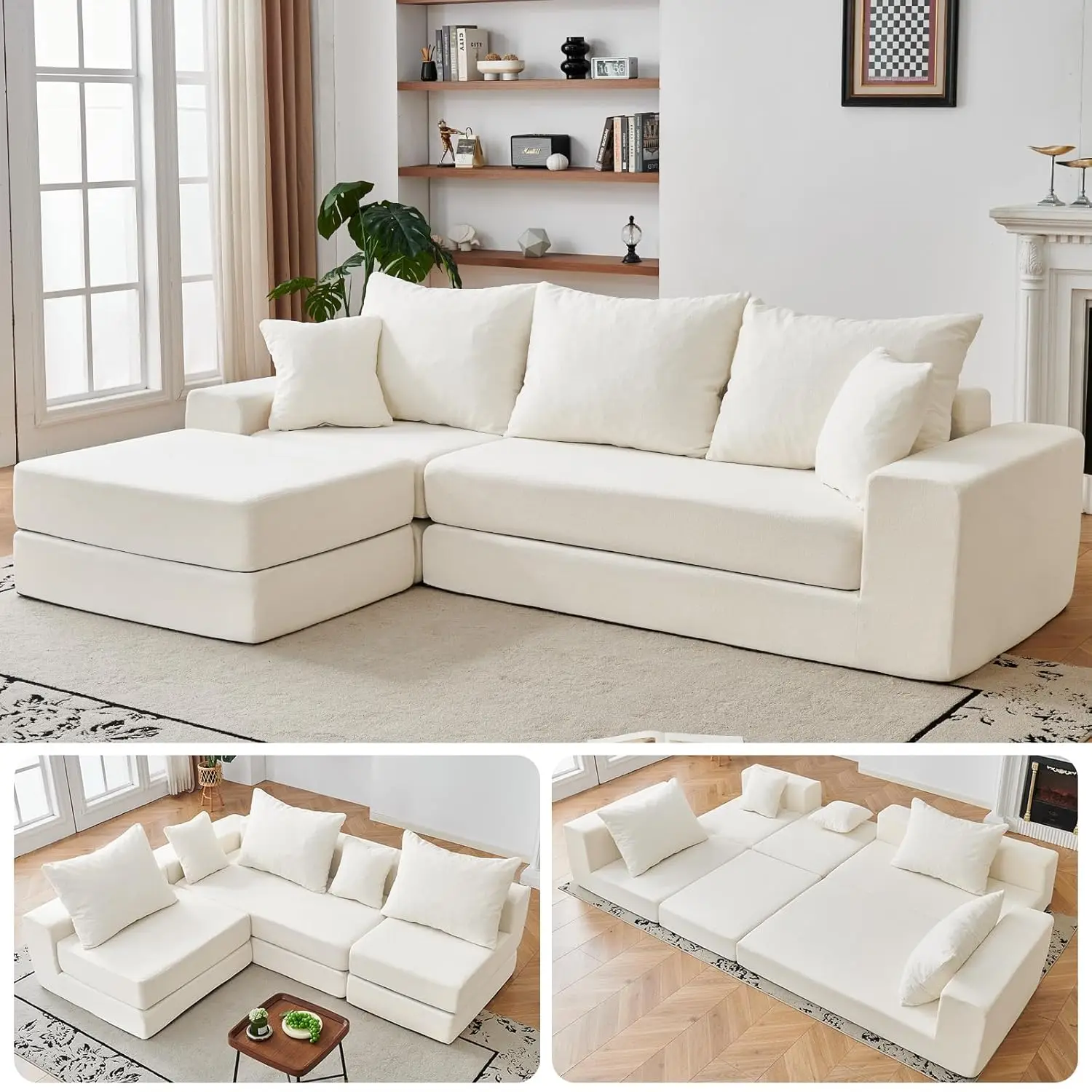 

Модульный секционный диван 108 дюймов, современный бескаркасный диван-кровать «Облако» на 3 места, угловой трансформируемый секционный диван, на заказ