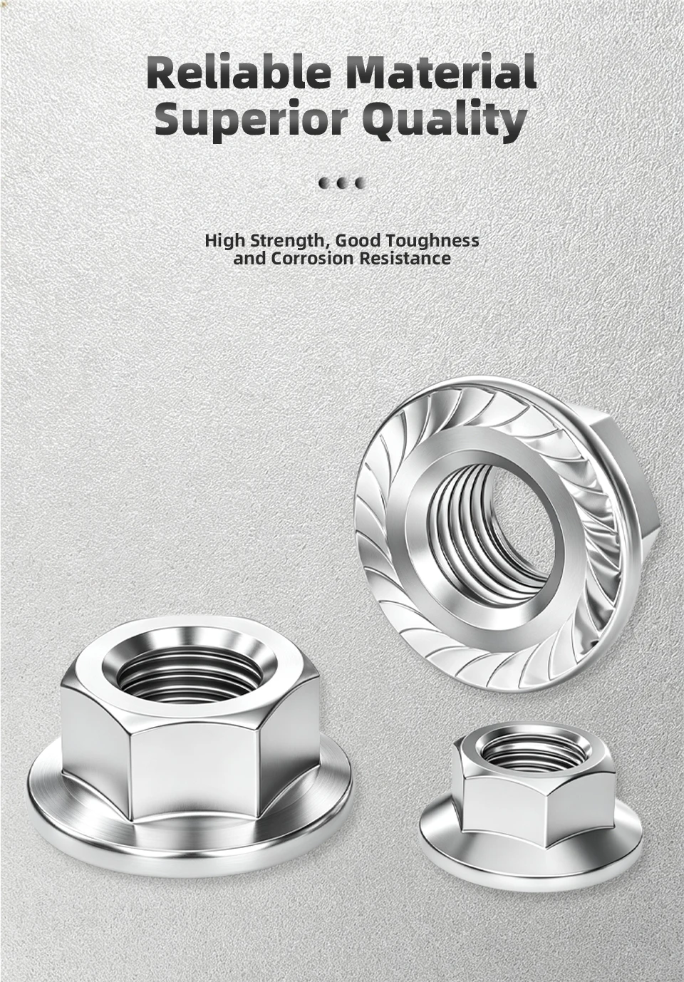 DIN6923 Sechskant-Flanschmuttern mit Zähnen, 304 316 Edelstahl Metrische Flansch-Sicherungsmuttern M2.5 M3 M4 M5 M6 M8 M10 M12 M16 M20 – Detail 6