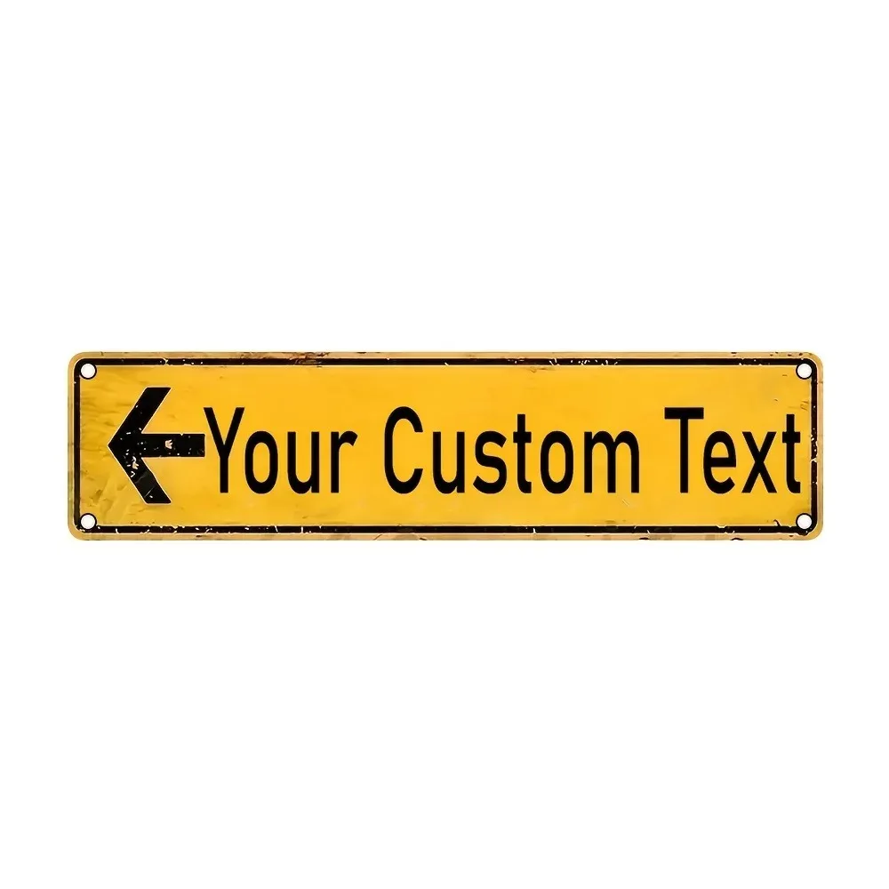 Vintage Yellow Arrow Personalized Text Aluminum Direction Plaque 40×10cm Waterproof Wall Sign 1pc Only Decoration