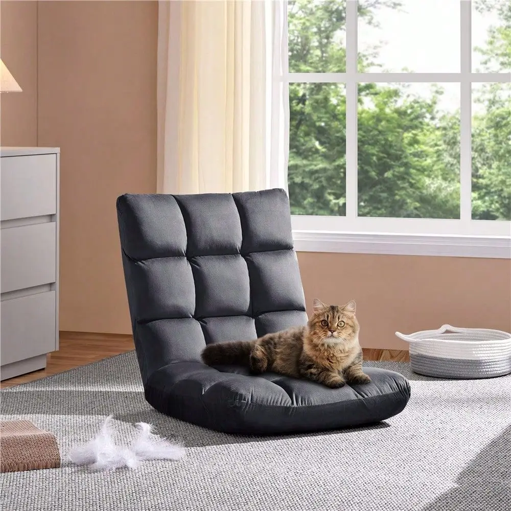 

1PC Portable Folding Velvet Floor Sofa Lounge Chair 14 Adjustable Tilt Positions 5.5 Foam Padding Space Saving For Single