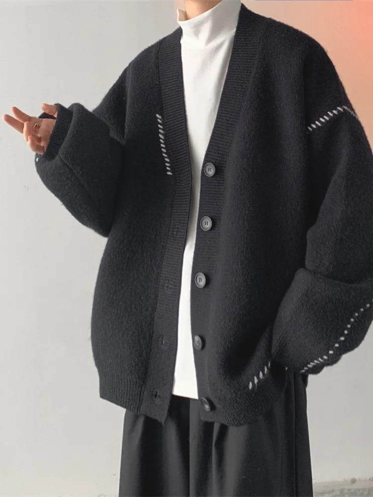 Man Knitting Cardigan Sweater 2025 Autumn Winter Men's Trendy V Neck Cardigan Loose Korean Style Stylish Casual Knit Sweater