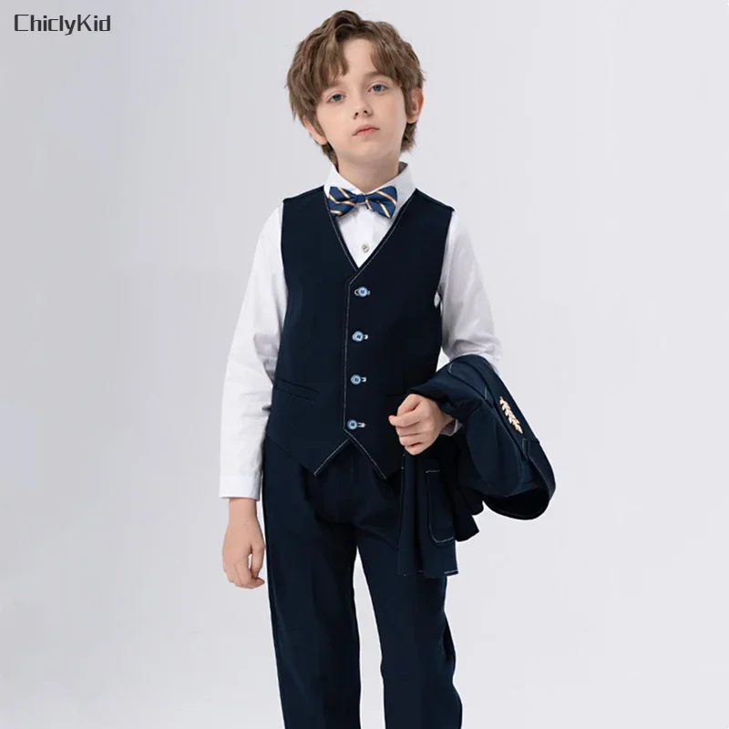 Boy Gentleman Outfits Kids Waistcoat Pants Wedding Clothes Sets Toddler Formal Suits Children Tie Shirt Vest Trouser Party Dress