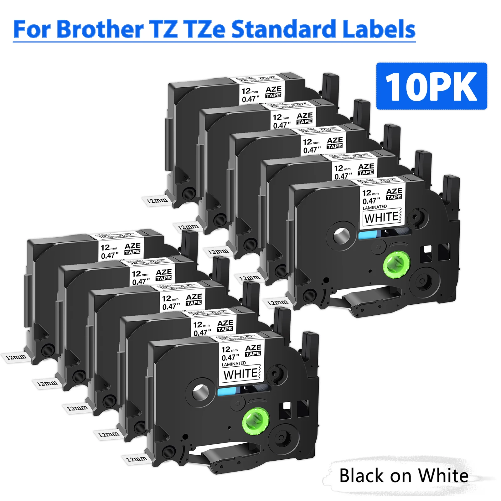 3-20 Pack 12mm Tapes Compatible with Brother TZ TZE-231 Black on White Label Tape for Brother P-Touch  PT-D200 PT-D210 PT-D400 PT-D450 PT-D600 PT-H100 PT-1230PC Label Maker