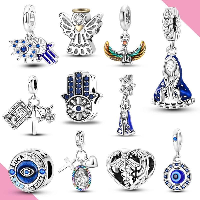 

Религиозные подвески, серебряный крест 925, ангел, подходит для оригинального браслета, бусины, подвески, изготовление женских ювелирных изделий