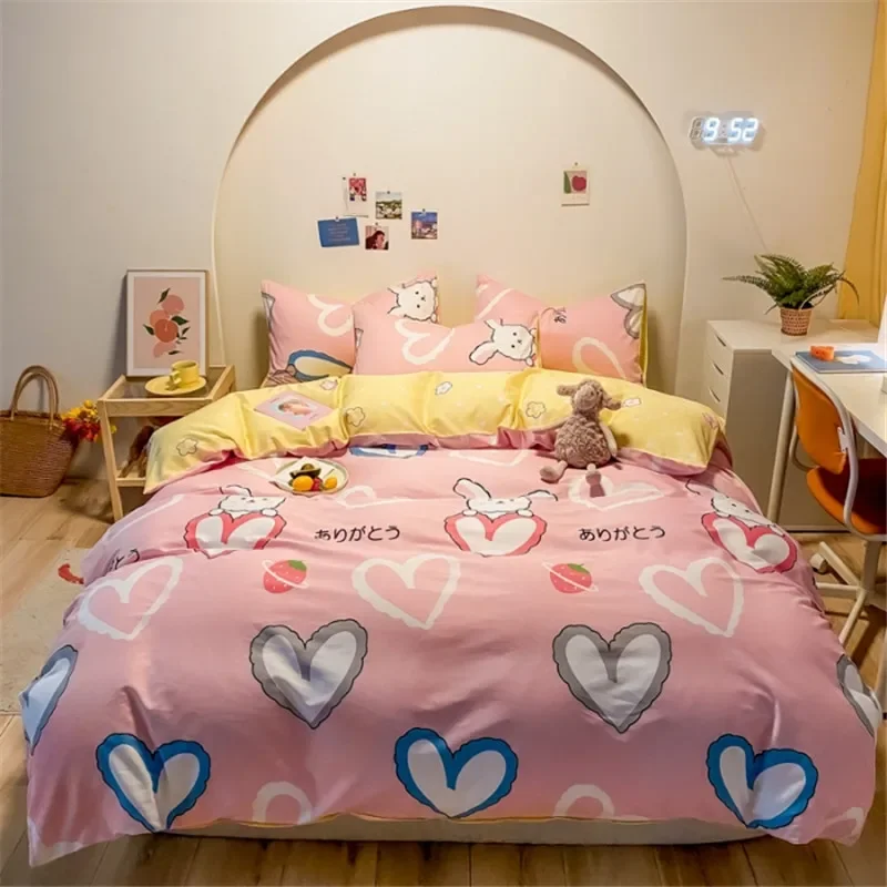 100% Cotton Pink Bedding Set Cartoon Rabbit Duvet Cover for Girls Children Comforter Covers Bedroom Decorations