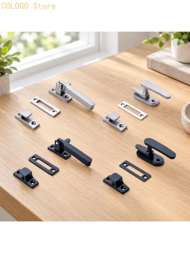 Face-Mounted Door Bolt Lock Latches for Unframed Door Use, Manual Turning Mechanism with Receiver Plate, Mounting Base, and