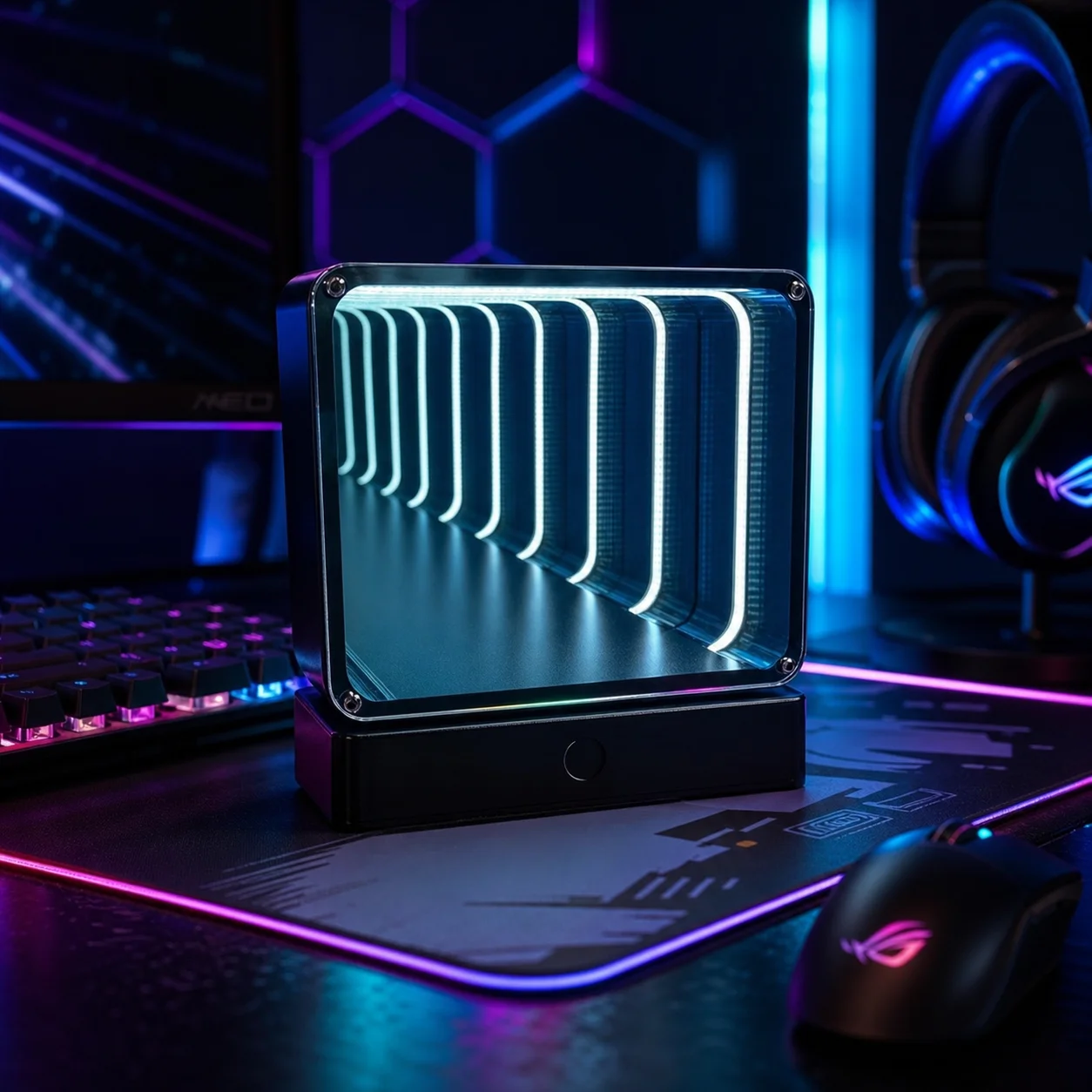 WWPPU 4D Quantum Infinity Tunnel Night Light USB C Rechargeable Touch Control Desk Lamp for Gaming Setup Room Decor