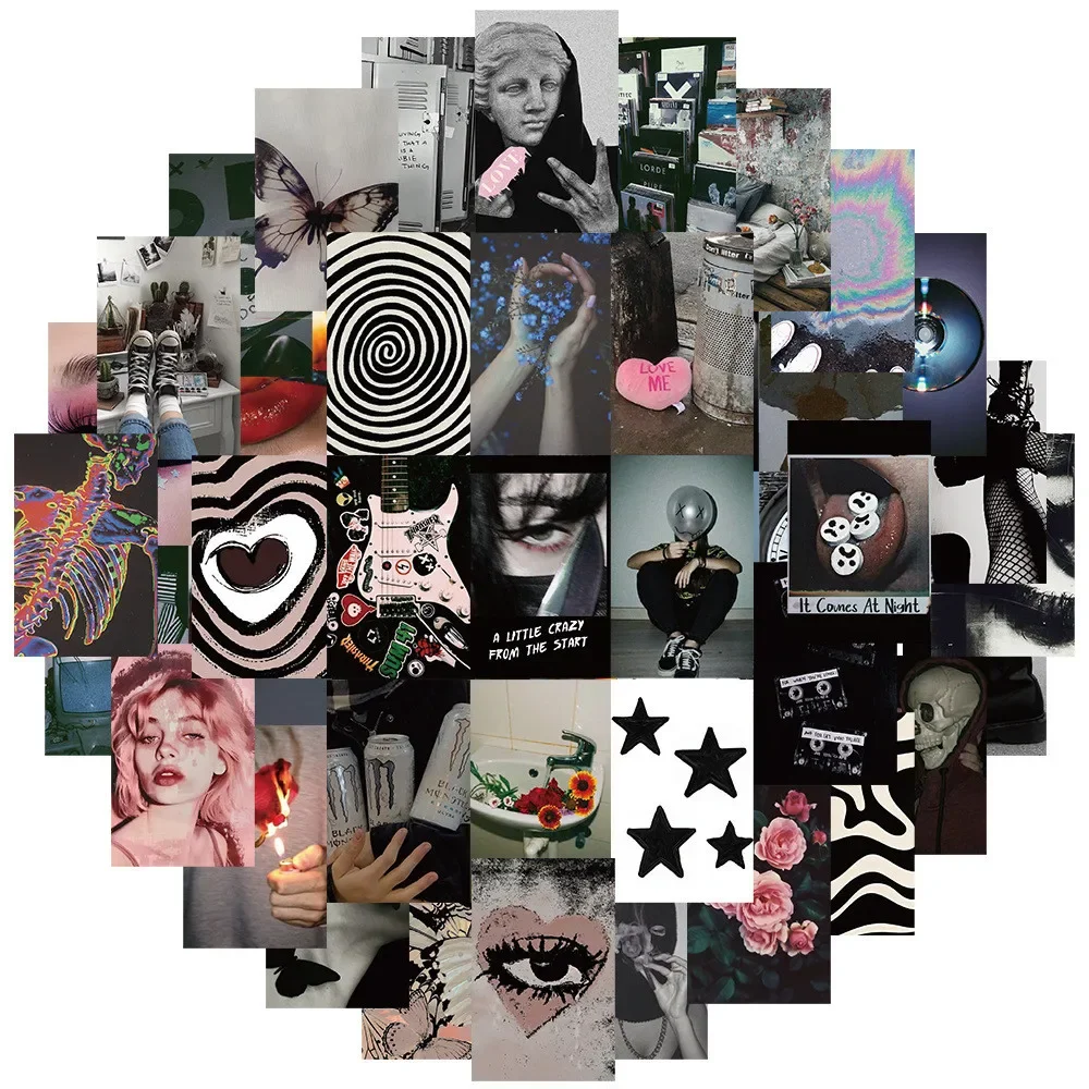 50PCS Black Grunge Music Seattle Sound Grunge Rock Waterproof Graffiti Stickers for Helmet Bicycle Hand Account Pencil Case
