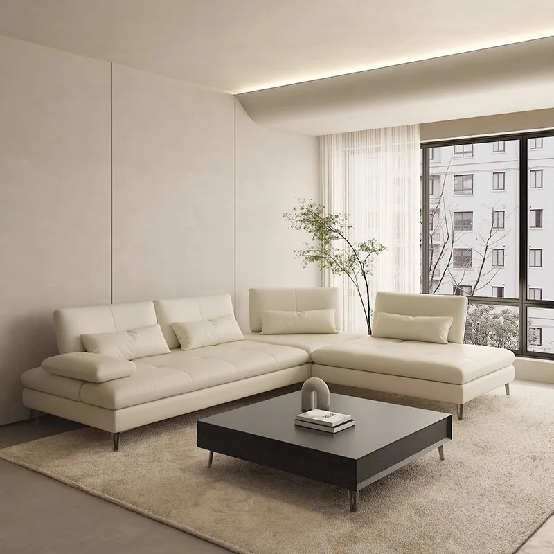 French leather sofa light luxury horizontal hall villa large apartment wide sitting deep