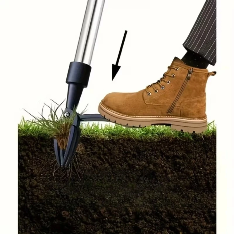 Heavy-Duty 4-Claw Stand up Weed Puller Upright Weeder with Adjustable Height Lightweight Durable Lawn Care Portable Tool