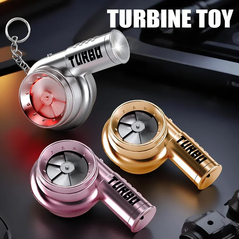 LED Light Turbo Keychain Real Engine Sound Spinning Turbine Fidget Toy Auto Fan Backpack Pendant Stress Relief Gift