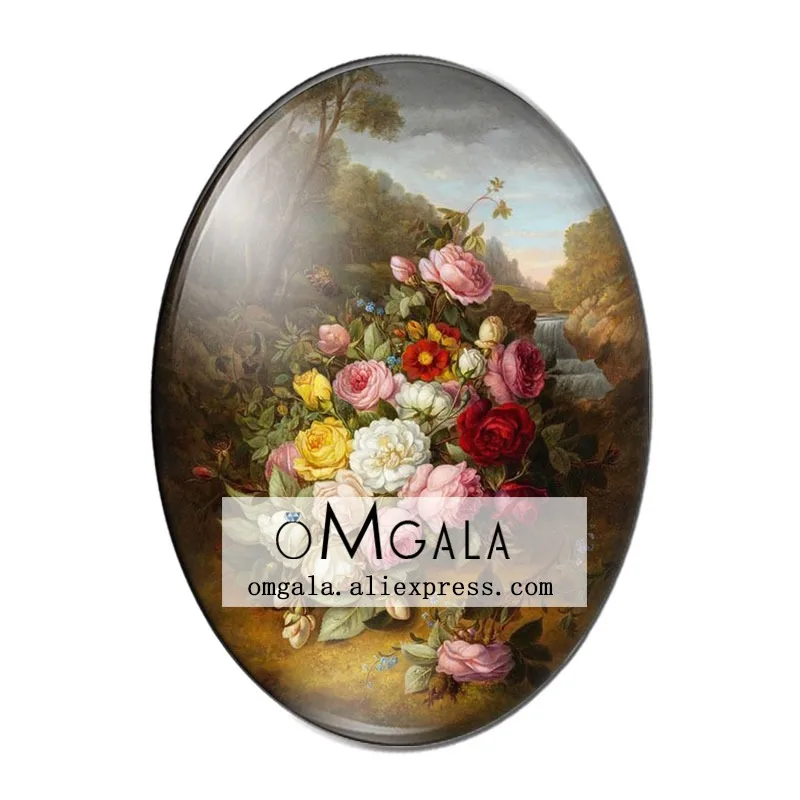 Beauty Vintage Flowers Rose Daisy 10pcs 13x18mm/18x25mm/30x40mm Oval photo glass cabochon demo flat back Making findings
