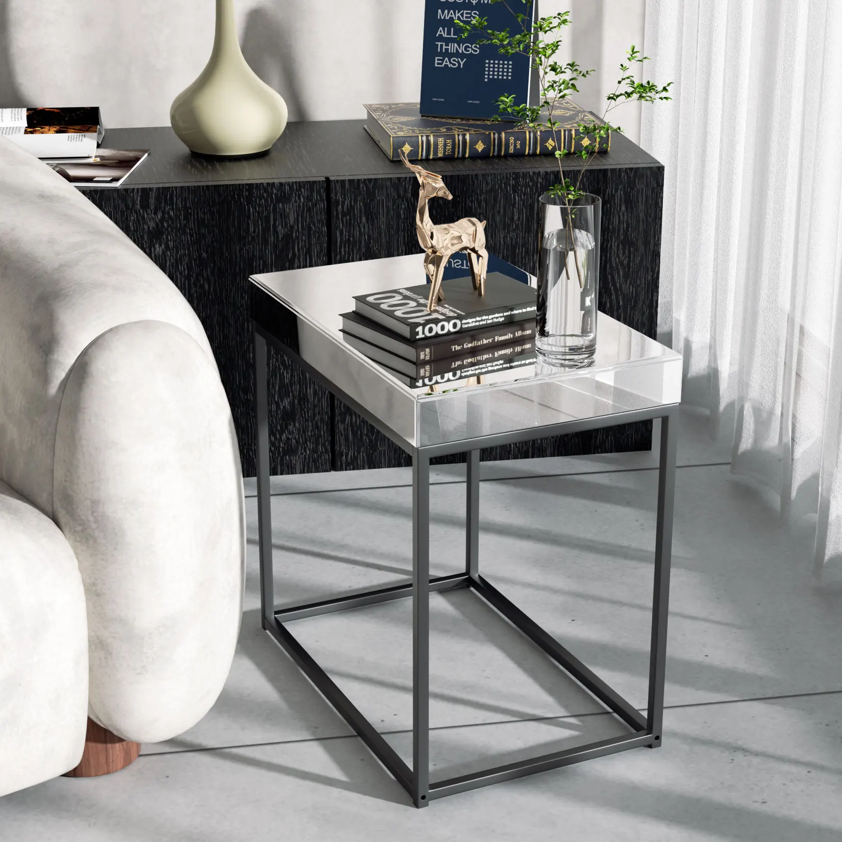 

Mirrored End Table Silver Modern Bedside Accent Table with Metal Legs for Small Space,Living Room,Bedroom