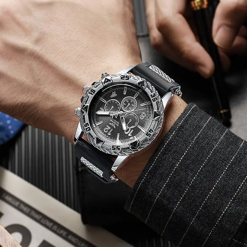 남성용 캐주얼 실리콘 밴드, 아날로그 쿼츠 손목 시계, 남성용 스포츠 시계, 패션