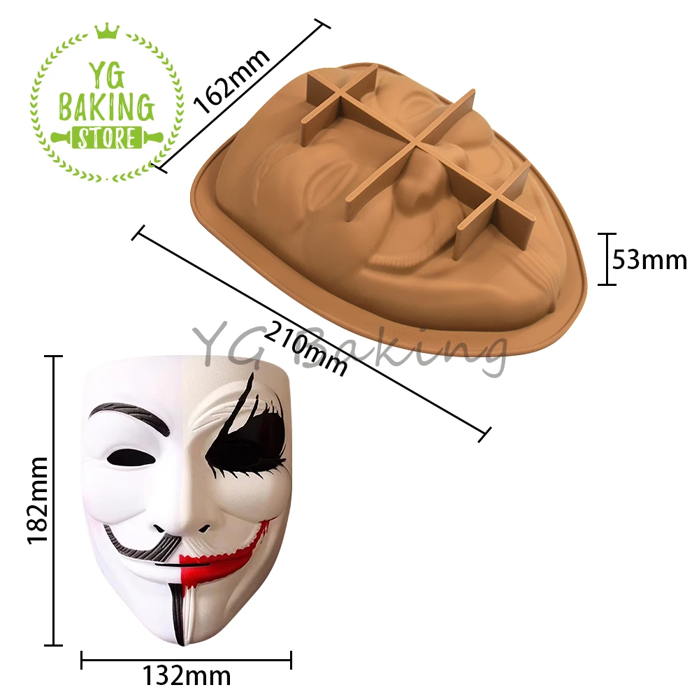 Dorica 3D Halloween Skull/Clown Mask Design Chocolate Silicone Mould DIY Smash Candy Mousse Mold Cake Decorating Tools Bakeware