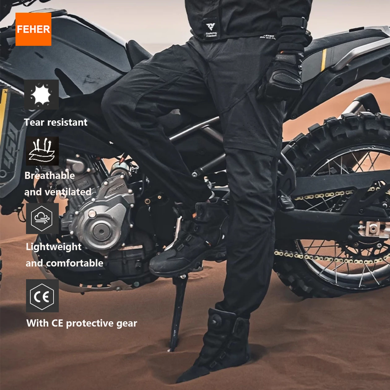 

Мотоциклетные брюки FEHER для мужчин: летние, дышащие, с сетчатым дизайном, встроенной защитой CE, для езды на мотоцикле