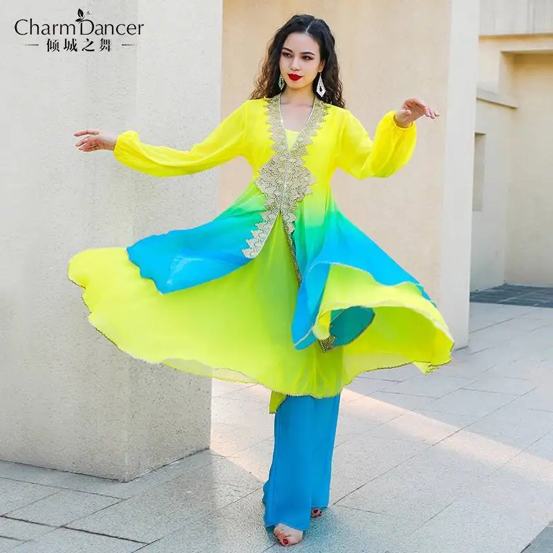 امرأة جاذبية الرقص ملابس رقص شعبية جديدة بانداري التدرج متوهج تنورة أداء مجموعة الملابس #2