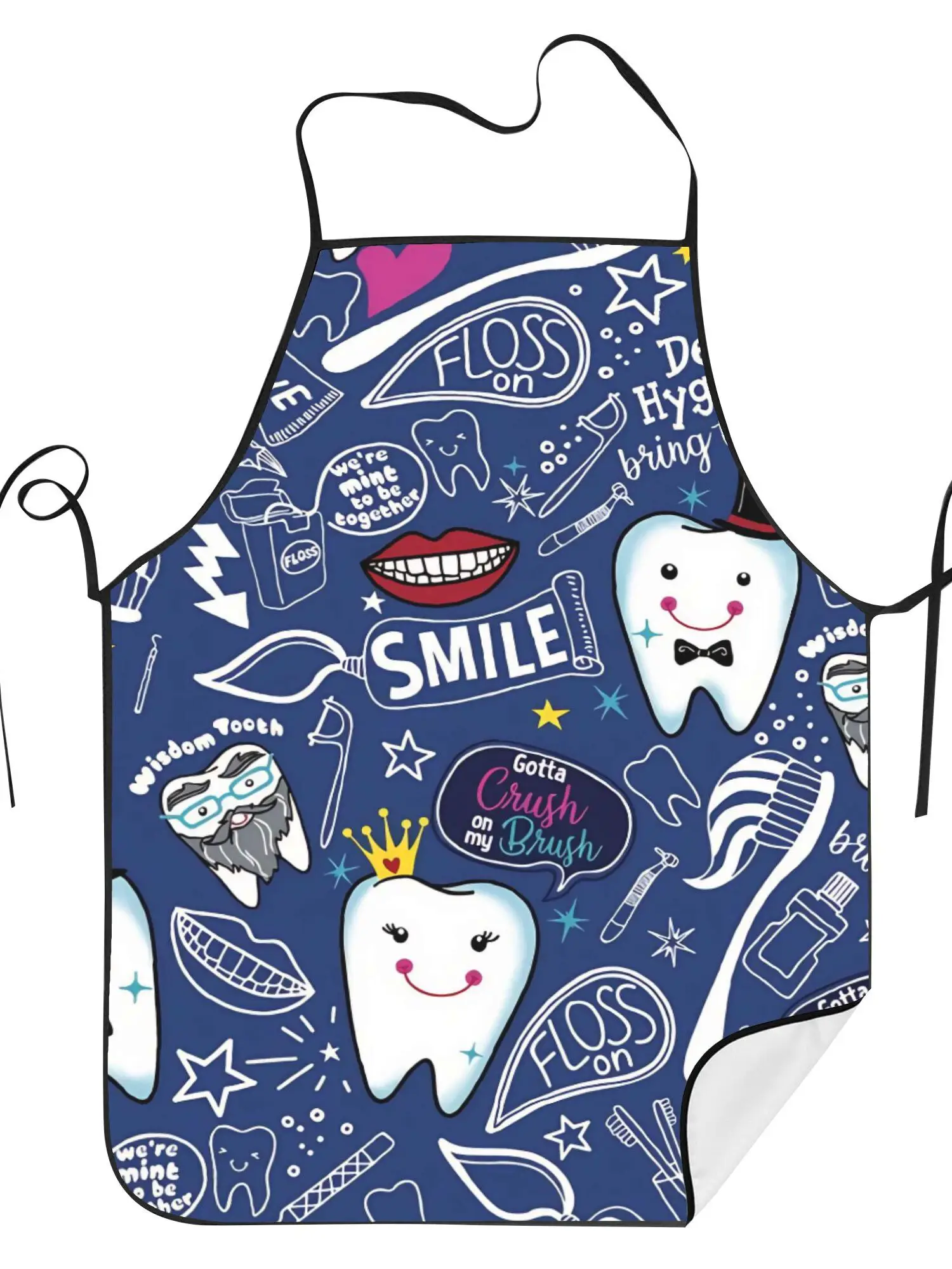 Dental-Themed Apron – Fun Tooth & Smile Print, Cotton-Poly Blend, Unisex for Dentists, Students & Teachers, Hand Washable
