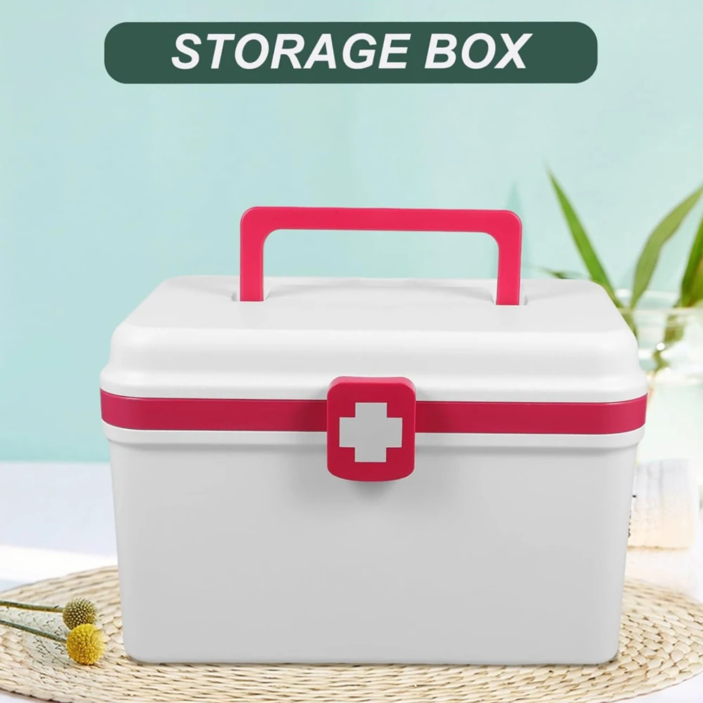 1PCS Medical Box, First Aid Kit Storage,Emergency Supplies Organizer with Handle, Detachable Tray,Locking Lid,Empty Medicine Box