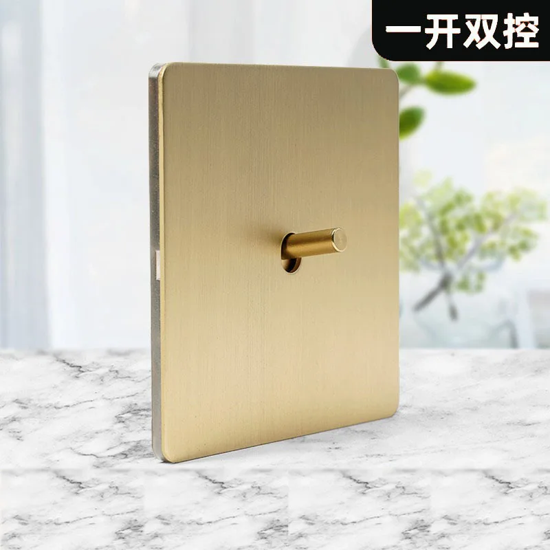 Retro dial rod brushed gold switch socket stainless steel panel American dial rod power switch 86 type household European plug