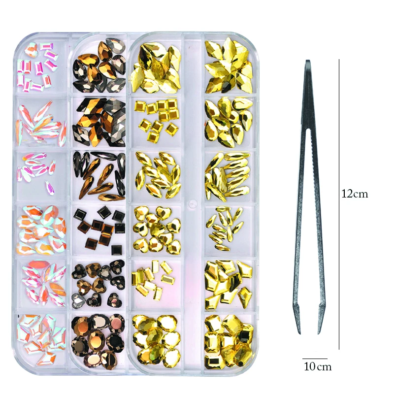 

YanRuo Box Rhinestones 120pcs Colorful Non Hotfix Flatback Glass Glitter Odd Shapes DIY Accessories Nail Art Design Decorations