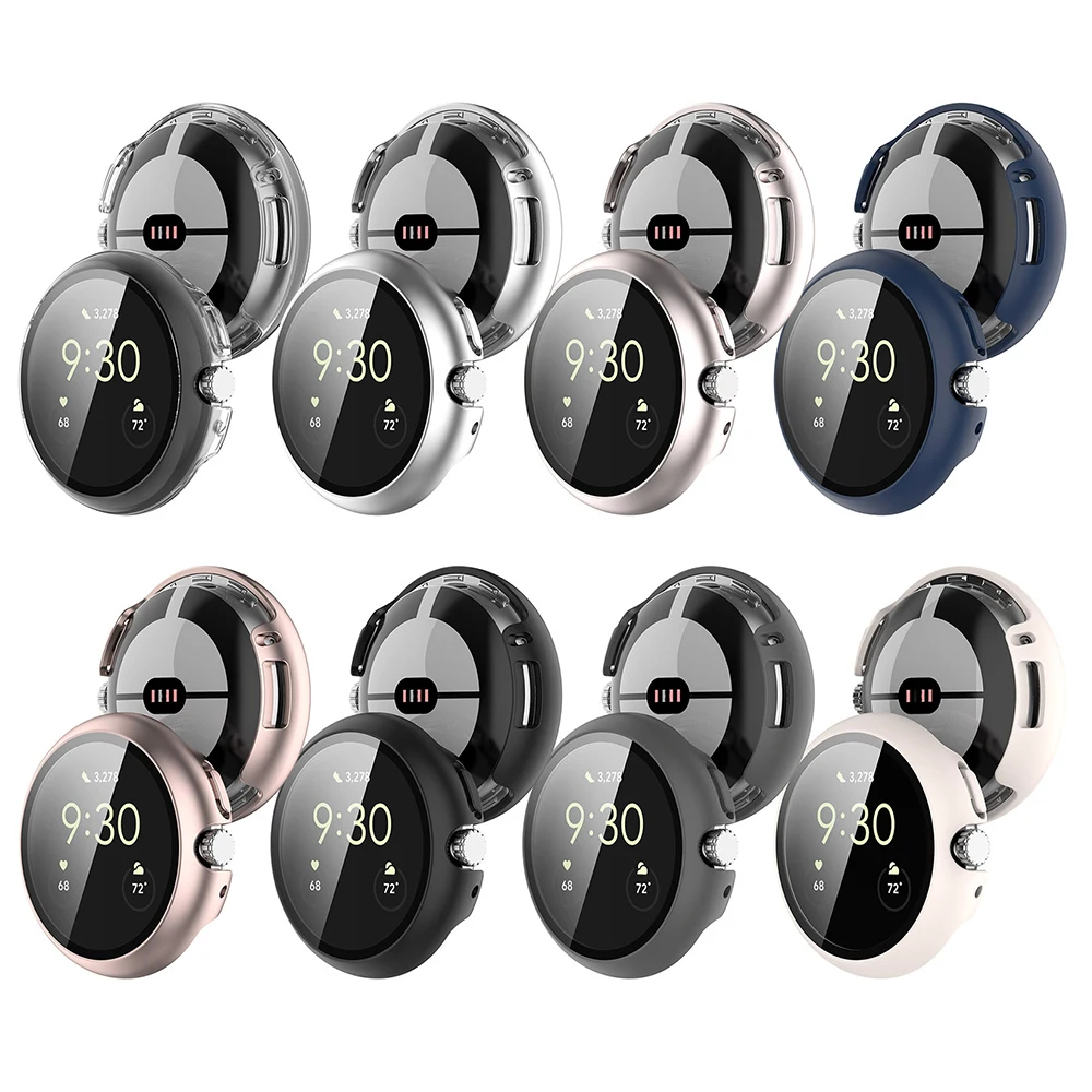 2 in 1 Tempered Glass Case For Google Pixel Watch Bumper Protective Cover Shell Screen Protector Glass For Google Pixel Watch