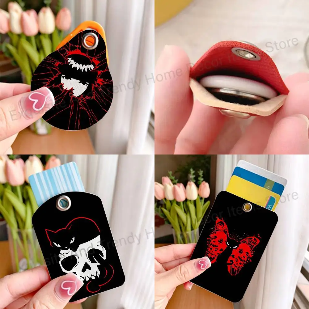 E-Emily The S-Stranges PU Leather Card Holder Keychain Key Ring Door Lock Access Card Air Tag Case Keychain Card