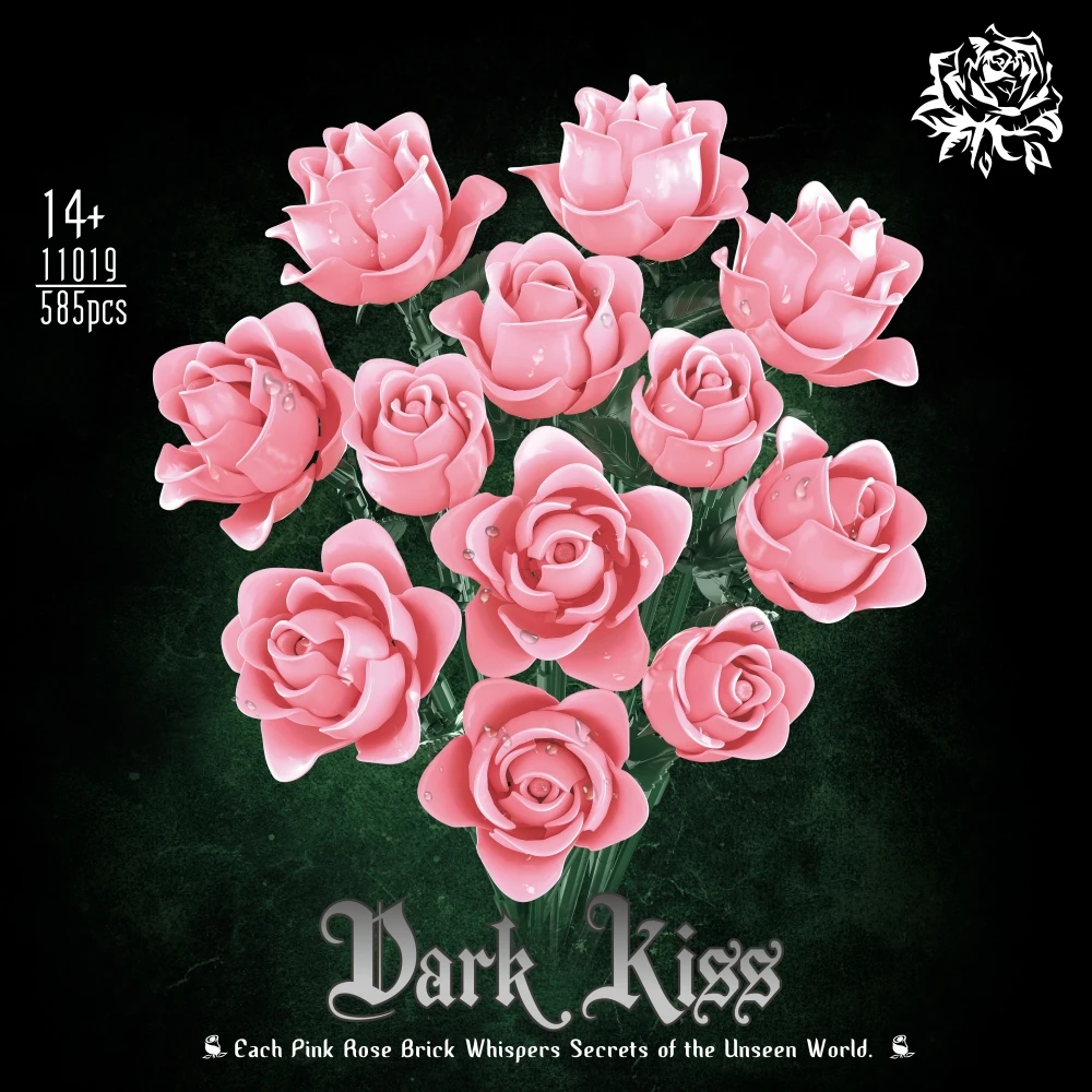 창의적인 로맨틱 발렌타인데이 선물 핑크 장미 블록 꽃 세트, DIY 시뮬레이션 부케 모델 조립 소녀용