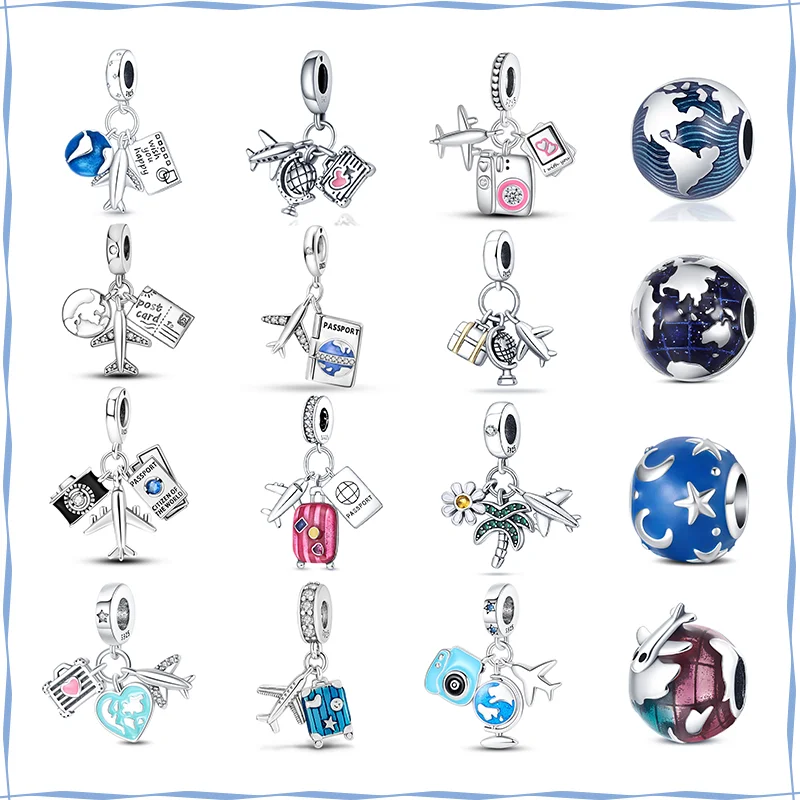 925 Sterling Silver fashion Travel Aircraft Series Charm Beads per Pandora Original bracciale gioielli fai da te gioielli commemorativi