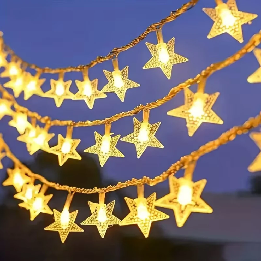Christmas Star String Lights LED Warm White Multicolor Fairy Lights Battery Powered Window Home Fireplace Decor