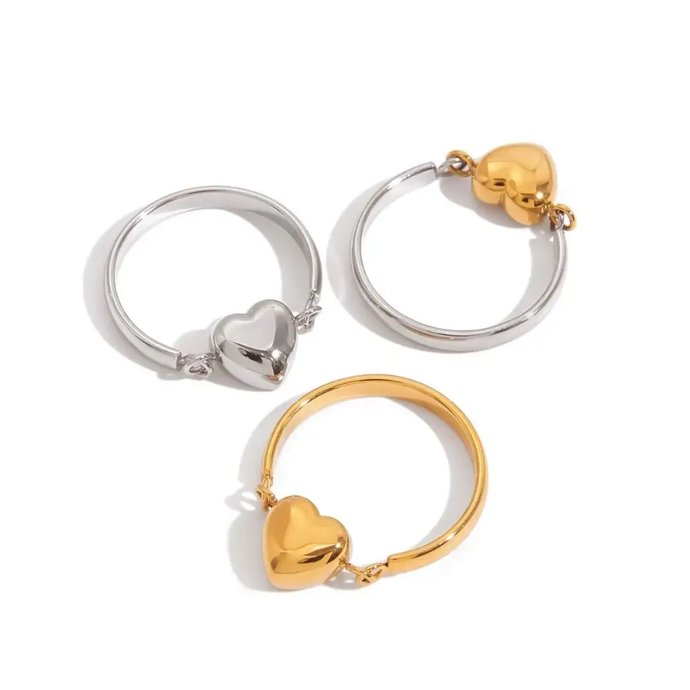 패션 리버시블 하트 반지 투톤 스테인리스 스틸 손가락 참 미니멀리스트 시크 메탈 반지 선물용