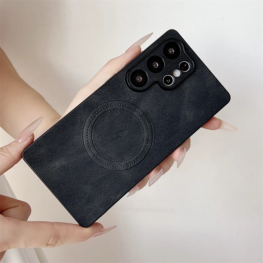 Lightning Magnetic Thin Sheepskin Leather Case for Samsung Galaxy S25 Ultra Plus S25 Edge A56 A55 A54 A36 A06 Shockproof Cover