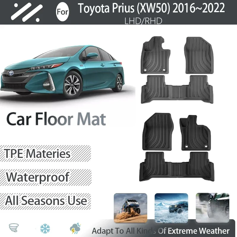 

For Toyota Prius XW50 2016~2022 Car Floor Mats Waterproof Pads Foot Carpets Floor Covers TPE Cargo LHD RHD Muds Auto Accessories