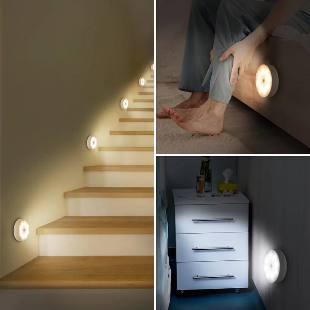 LED Light Motion Sensor USB Nightlights Rechargeable Lamp for Kitchen Bedroom Stairs Cabinet Hallway Closet Wardrobe Night Light