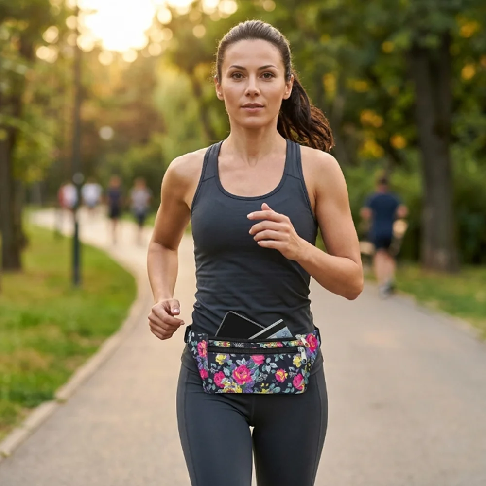 

Flower Pattern Women Men Waist Bag Waterproof Outdoor Sports Oxford Cloth Pouch Waist Bag Fanny Pouch Crossbody Bag