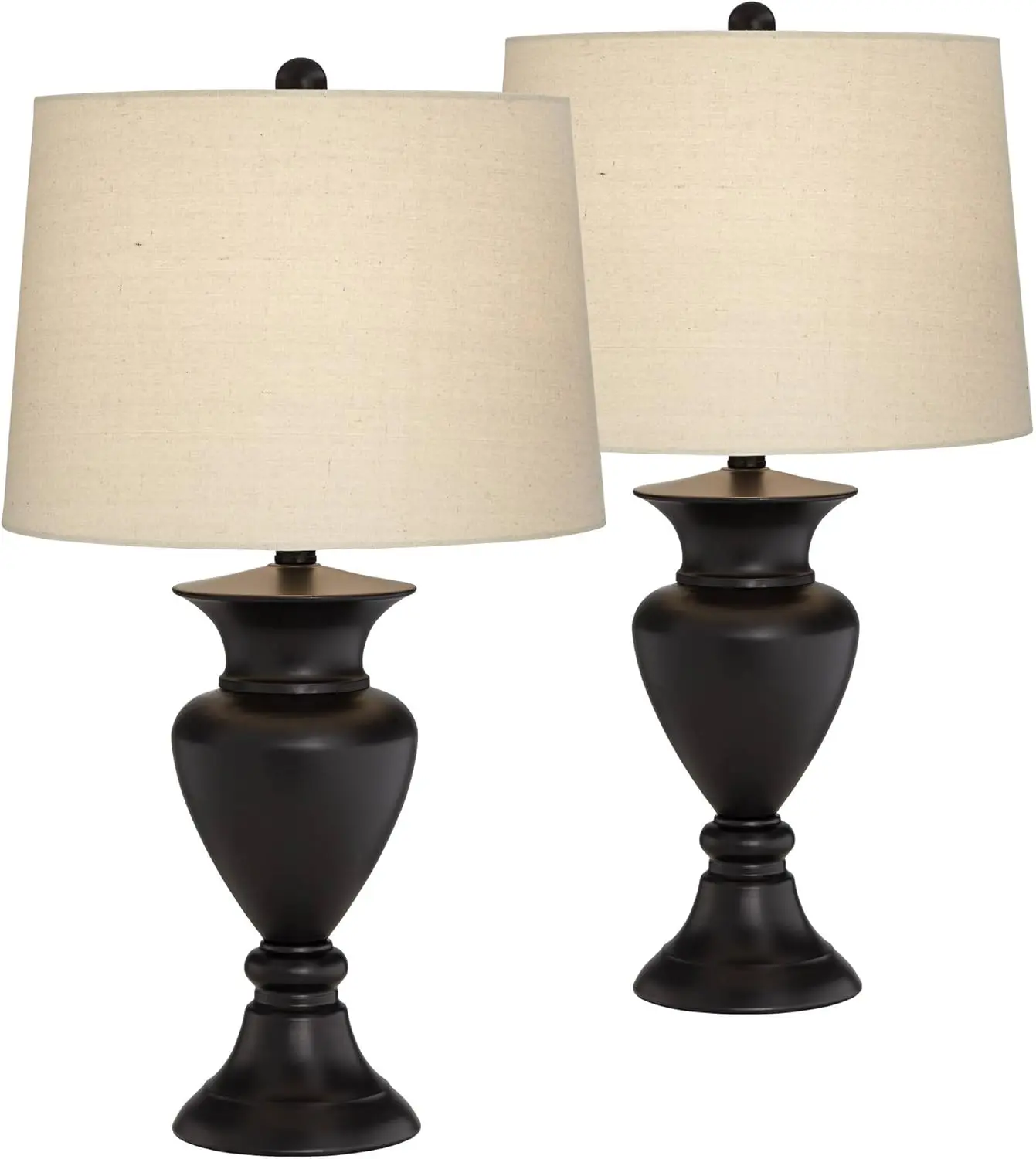 

Traditional Table Lamps 26" High Set of 2 Dark Bronze Brown Gold Metal Urn Ivory Tapered Fabric Drum Shade Decor for Living