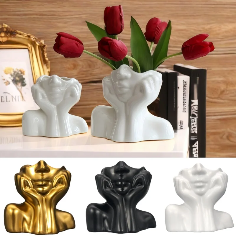 Abstrakte Gesichtskunst-Keramikvase im nordischen Ins-Stil, Desktop-Dekoration, Blumenutensilien, kleine und kreative Heimtextilien