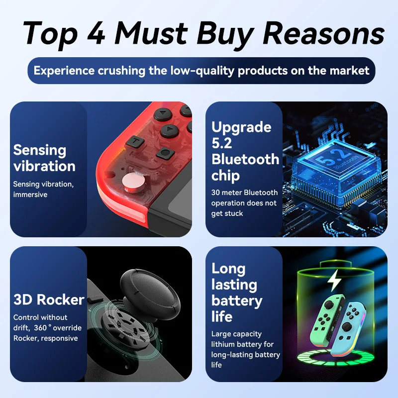 لوحة تحكم لاسلكية BT Joy لوحة تحكم 6 محاور لمفتاح نيتندو/Oled/Lite JoyCon عصا تحكم مع اهتزاز مزدوج