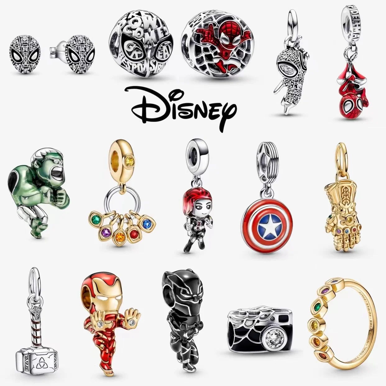 

Disney 925 Sterling Silver Marvel Charm Beads For Original Pandora Women's Bracelets DIY Making Pendant Hearo Charms Jewelry