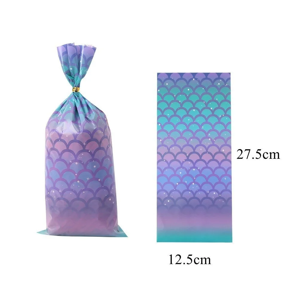 25/50PCS Mermaid Tail Candy Bags Maid Scale Plastic Bags for Kids Mermaid Birthday Party Supply Wedding Purple Candy Packaging