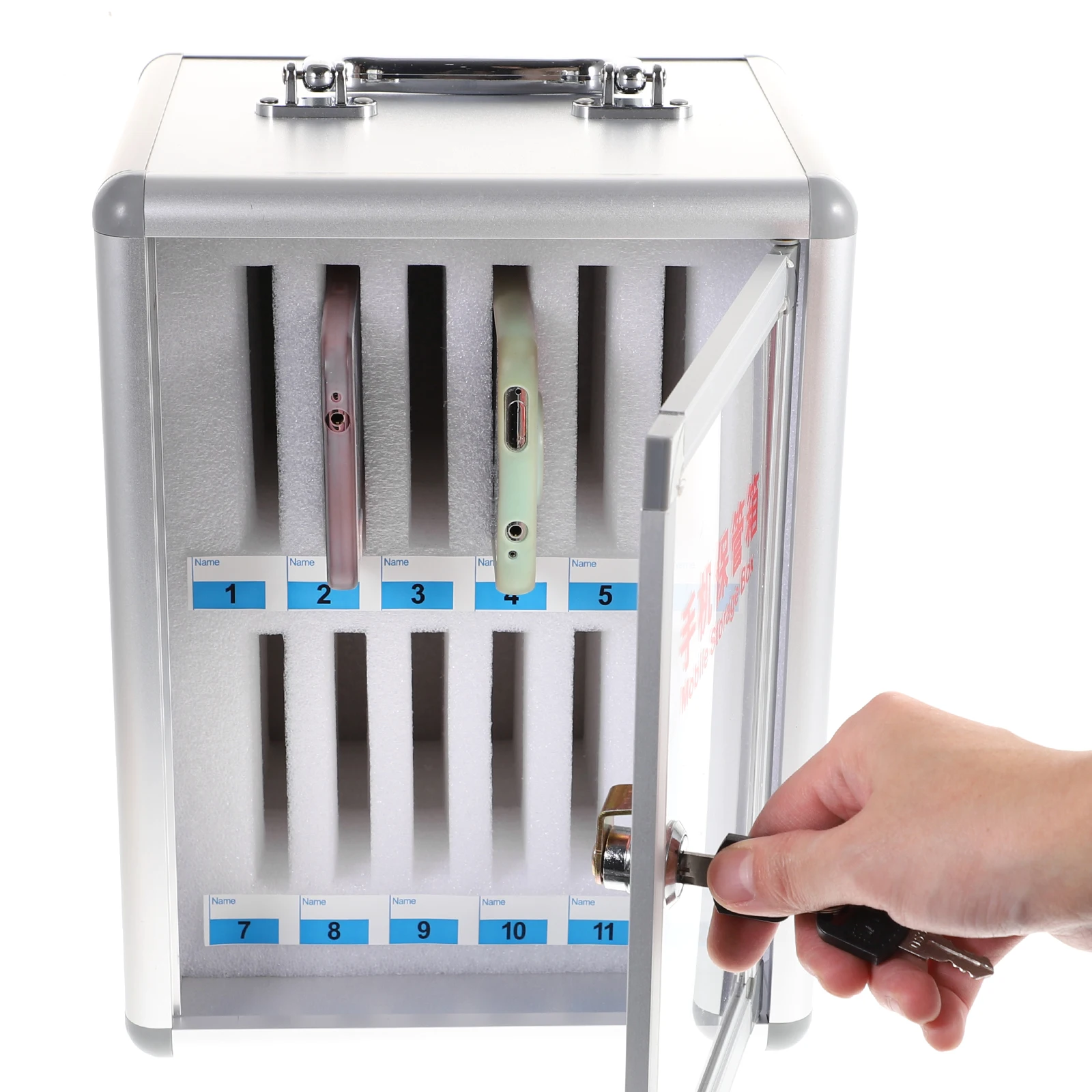 

Aluminum Alloy 12 Slots Cell Phone Pocket Chart Storage Cabinet Wall Mounted Mobile Phone Locker Box Organizer For Classroom