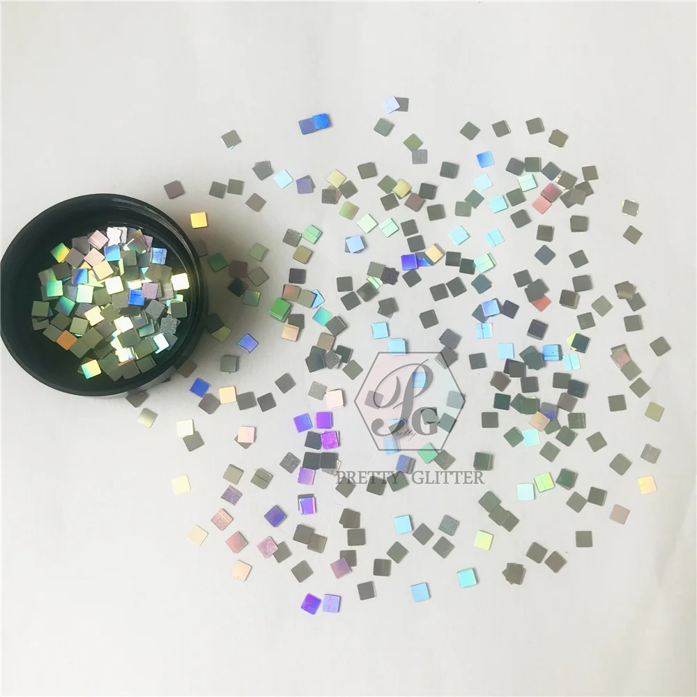 PrettyG Atacado 3mm Pequenas Formas Quadradas Glitter Espelho Preto Lantejoulas Glitter Para Arte Artesanato Prego Maquiagem Decoração Acessórios