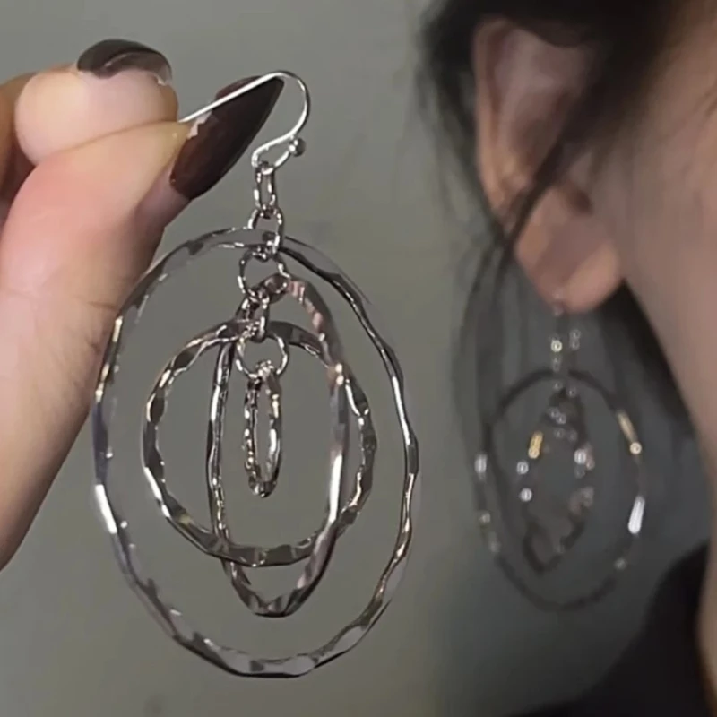 Stacked Hammered Drop Earrings for Party Wear and Styled Looks E0BF